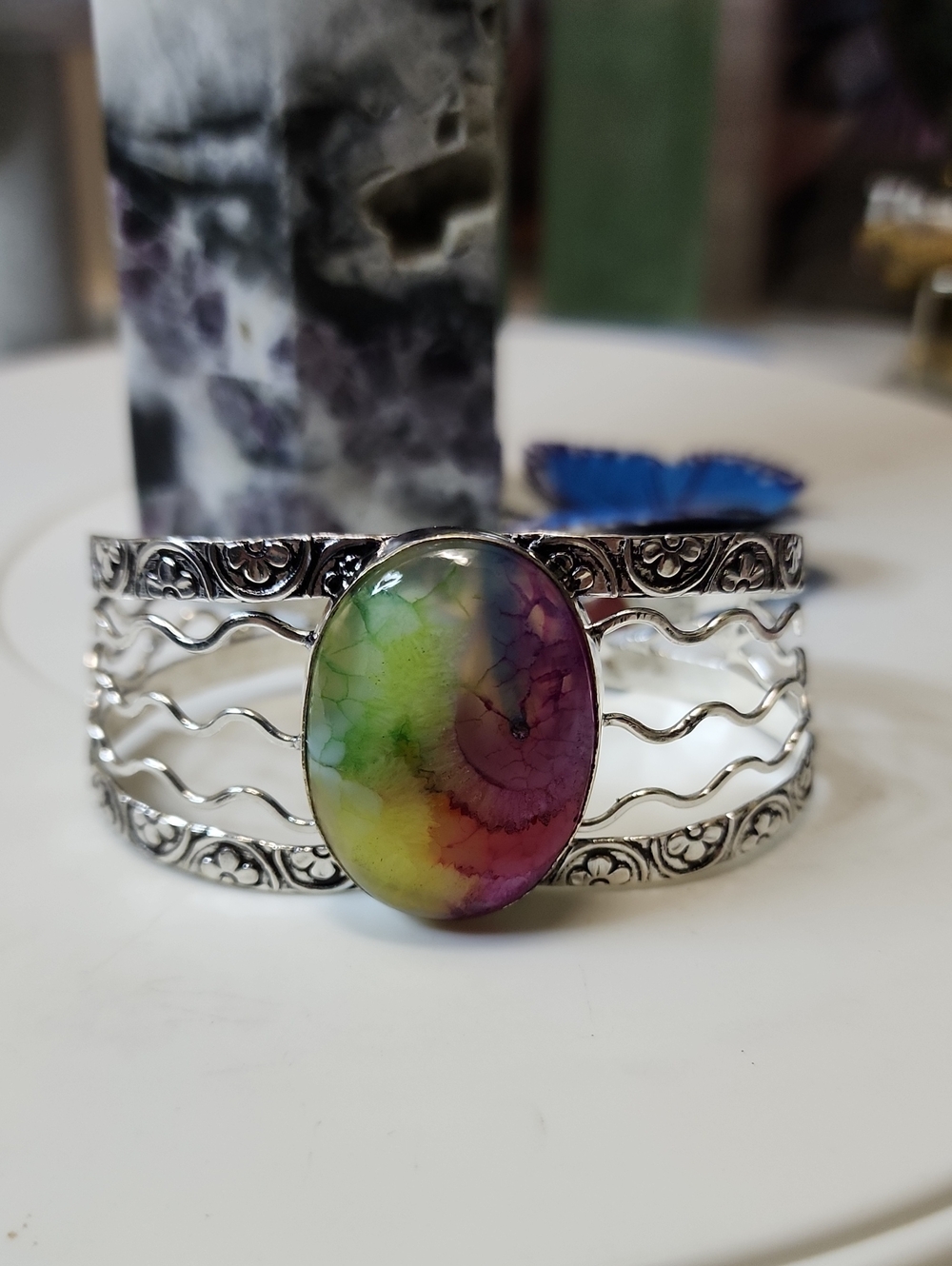 Multicolor Oval Stone Cuff Bracelet - Women Jewelry